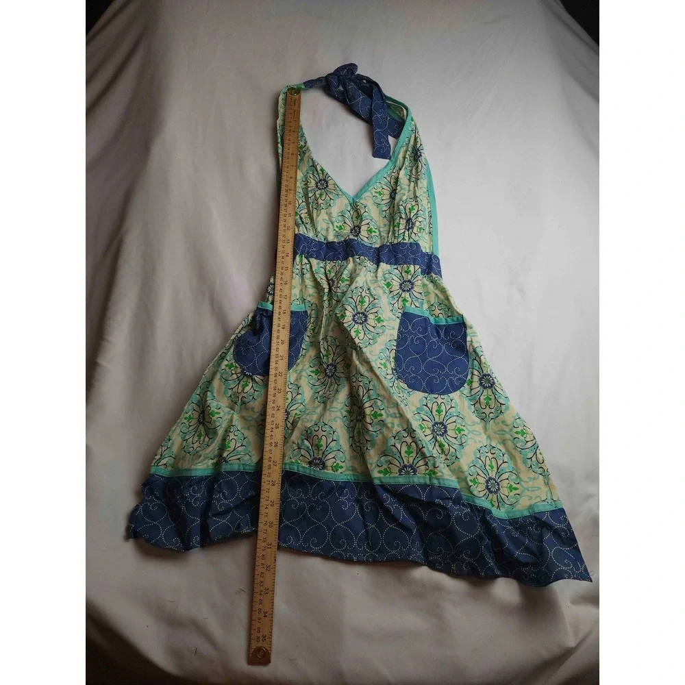 Now Designs Halter Apron Women Size One Size Blue Floral Woven Cooking Kitchen